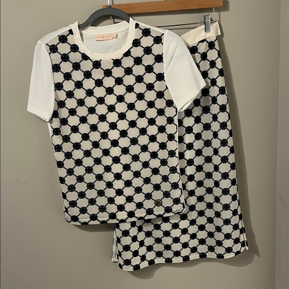 Tory Burch Black and White Patterned Skirt Set